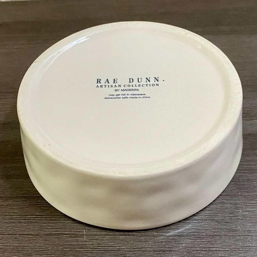 Rae Dunn Yum Pet Dish White Blue